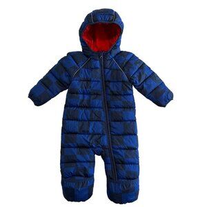 HANNA ANDERSSON Insulated Hooded Full Zip Snowsuit Blue Checkered 70cm